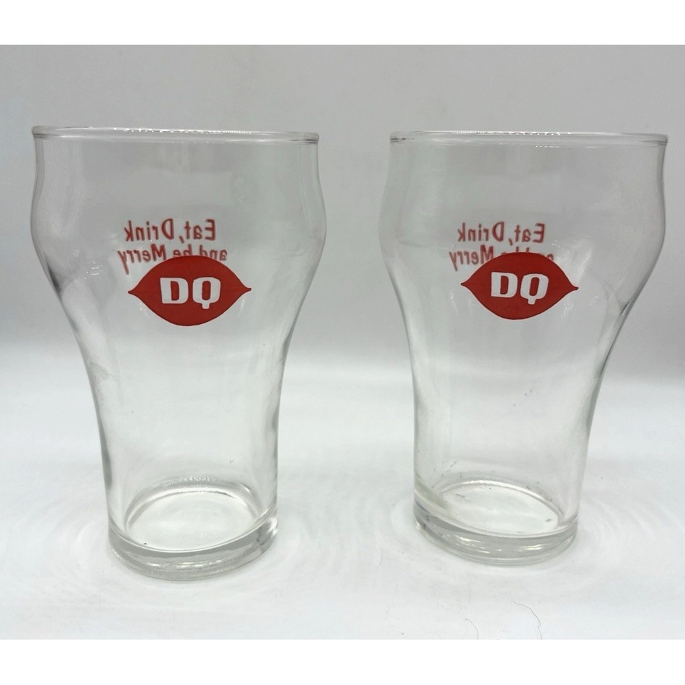 DQ Dairy Queen Glasses Set Lot 2 Vintage Advertising 1960s 1970s Ice Cream Shop